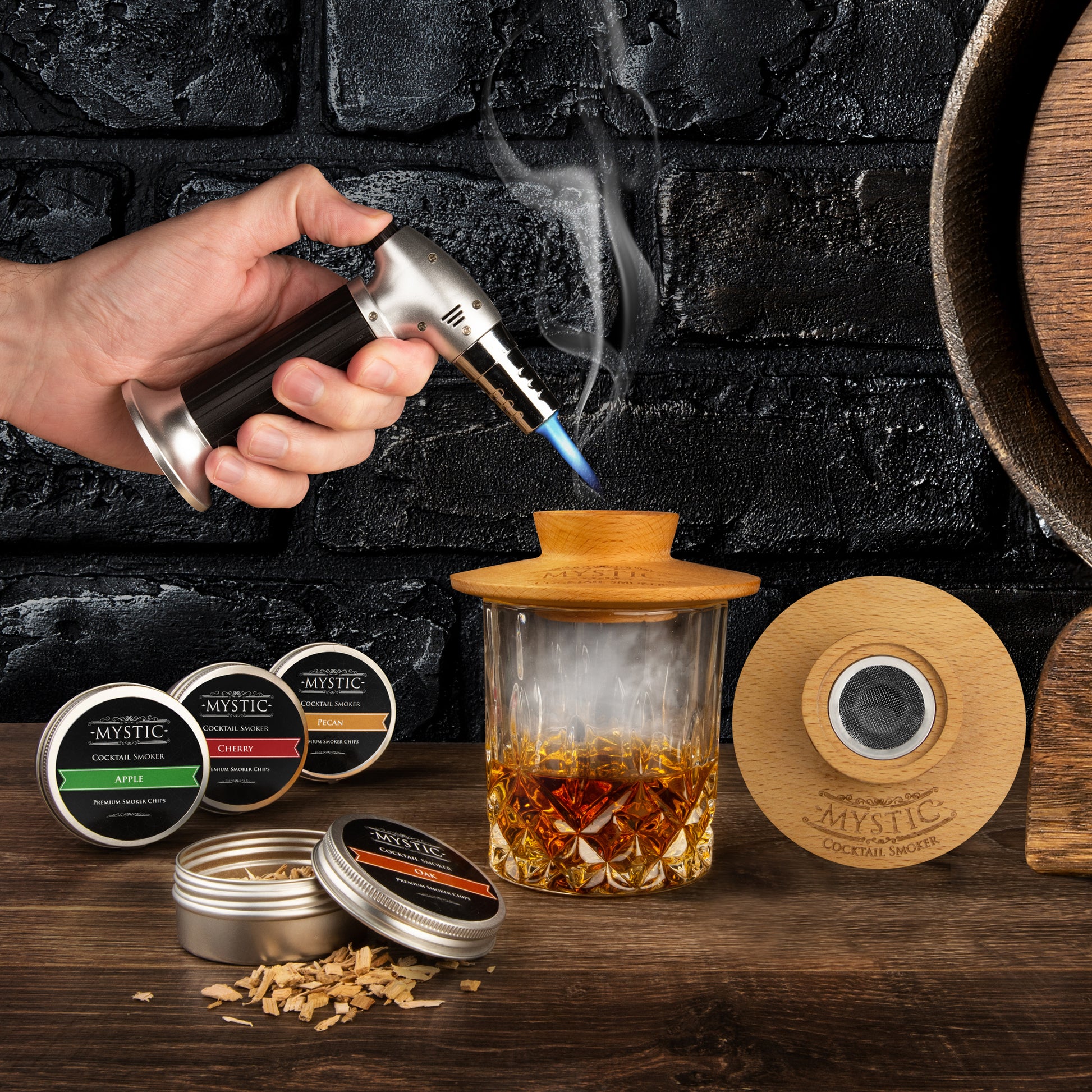 Mystic Cocktail Smoker Kit with Torch- Four Flavors of Wood Chips - No  Butane